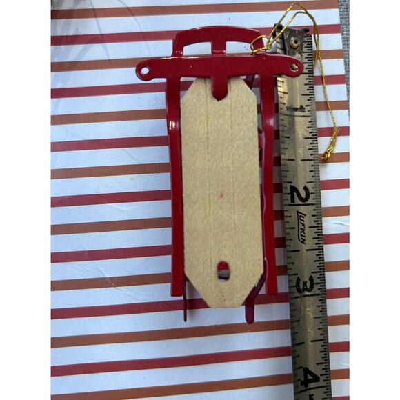 Vintage Christmas Ornament Metal Red Bikes Bicycles Sled Horse Wagon Scooter 3" - Picture 3 of 3